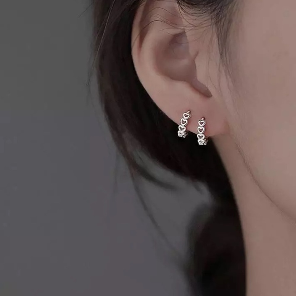 New Sterling Silver 925 Heart Hoops earrings set